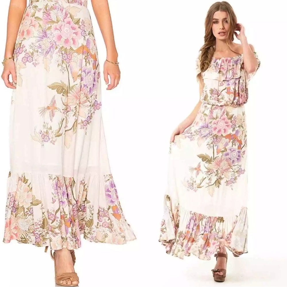 Spell Cream Bubble Midi Skirt with Ruffled Tiers - Picture 3 of 5
